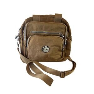Yunyang Brown Nylon Multi-Pocket Crossbody Bag Backpack Travel Utility‎